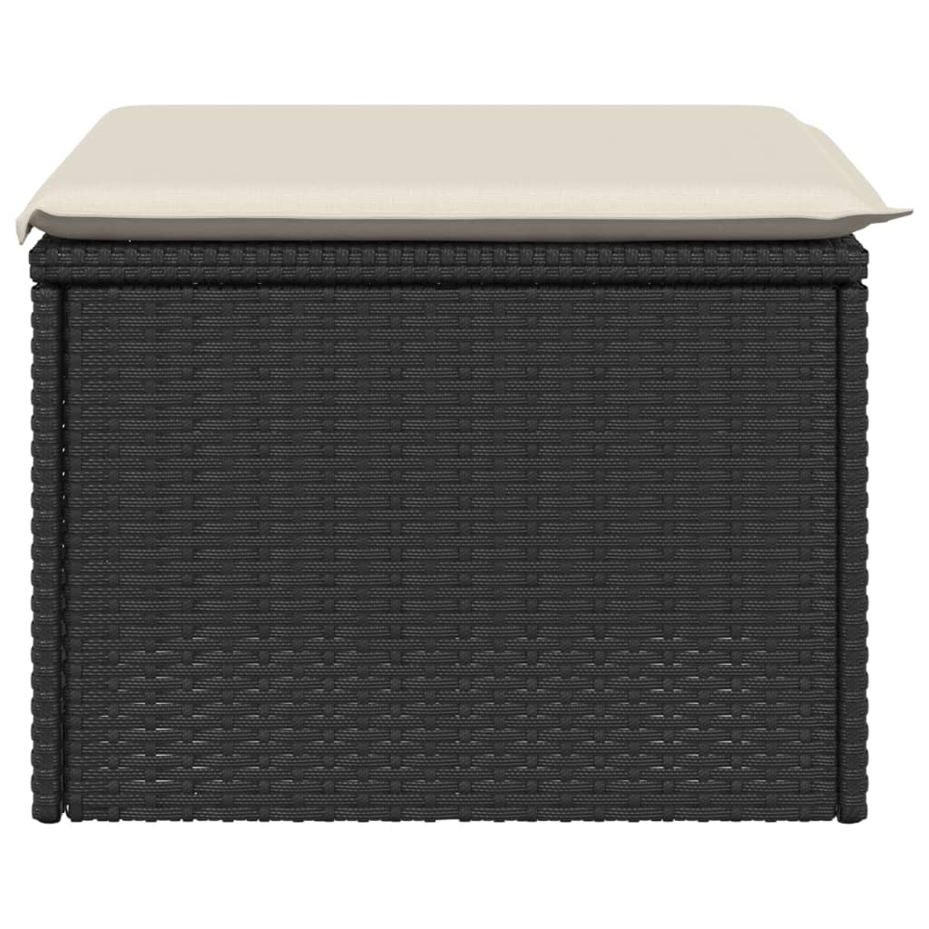 Garden Stool with Cushion Black 55x55x37 cm Poly Rattan