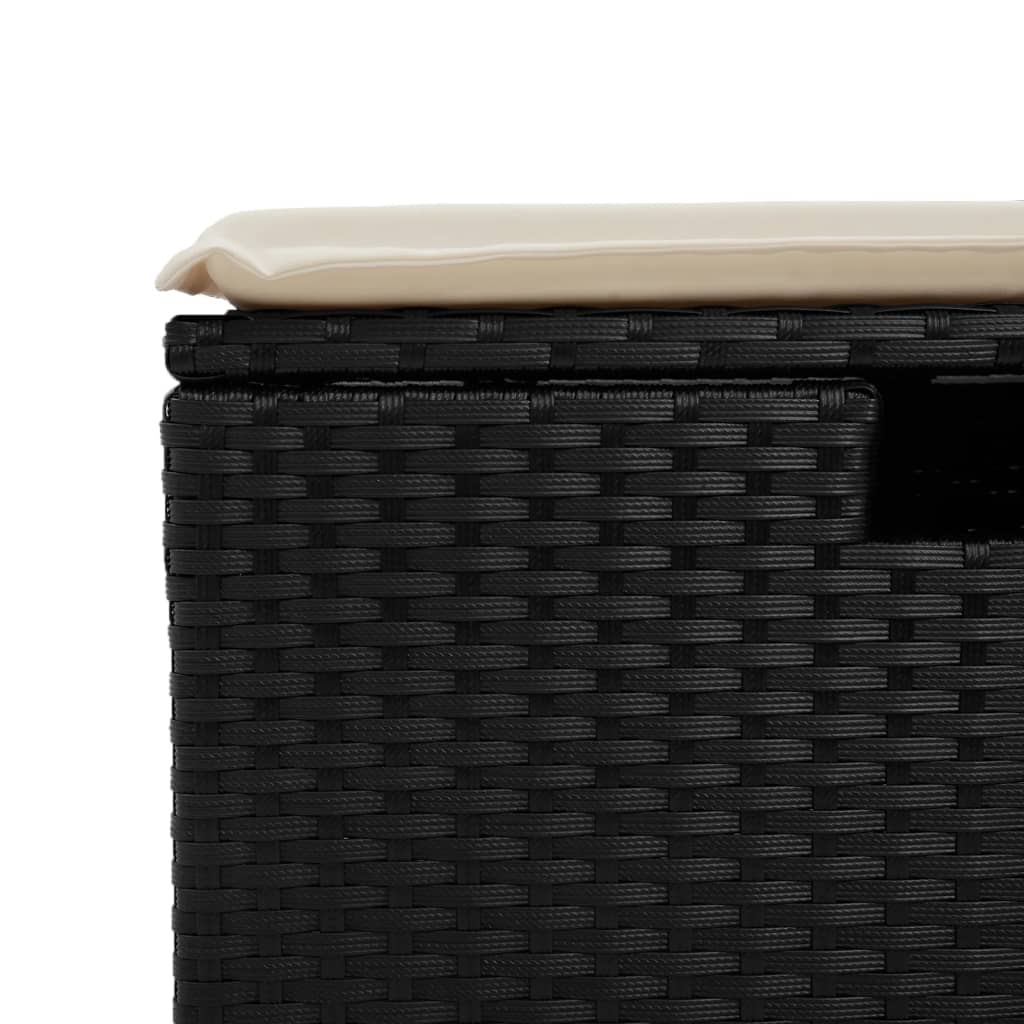 Garden Stool with Cushion Black 55x55x37 cm Poly Rattan