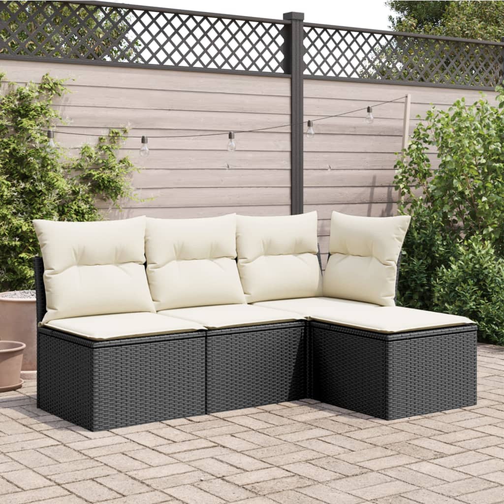 Garden Stool with Cushion Black 55x55x37 cm Poly Rattan