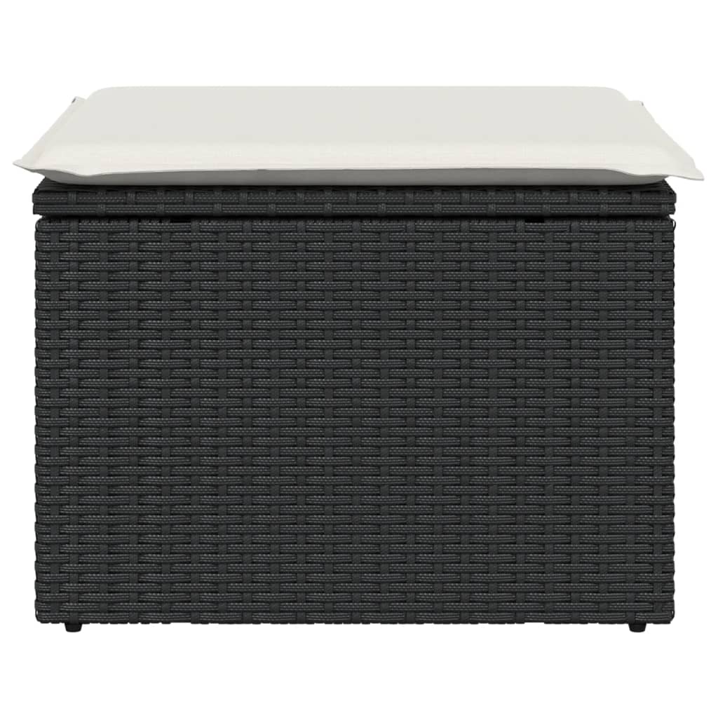 Garden Stool with Cushion Black 55x55x37 cm Poly Rattan