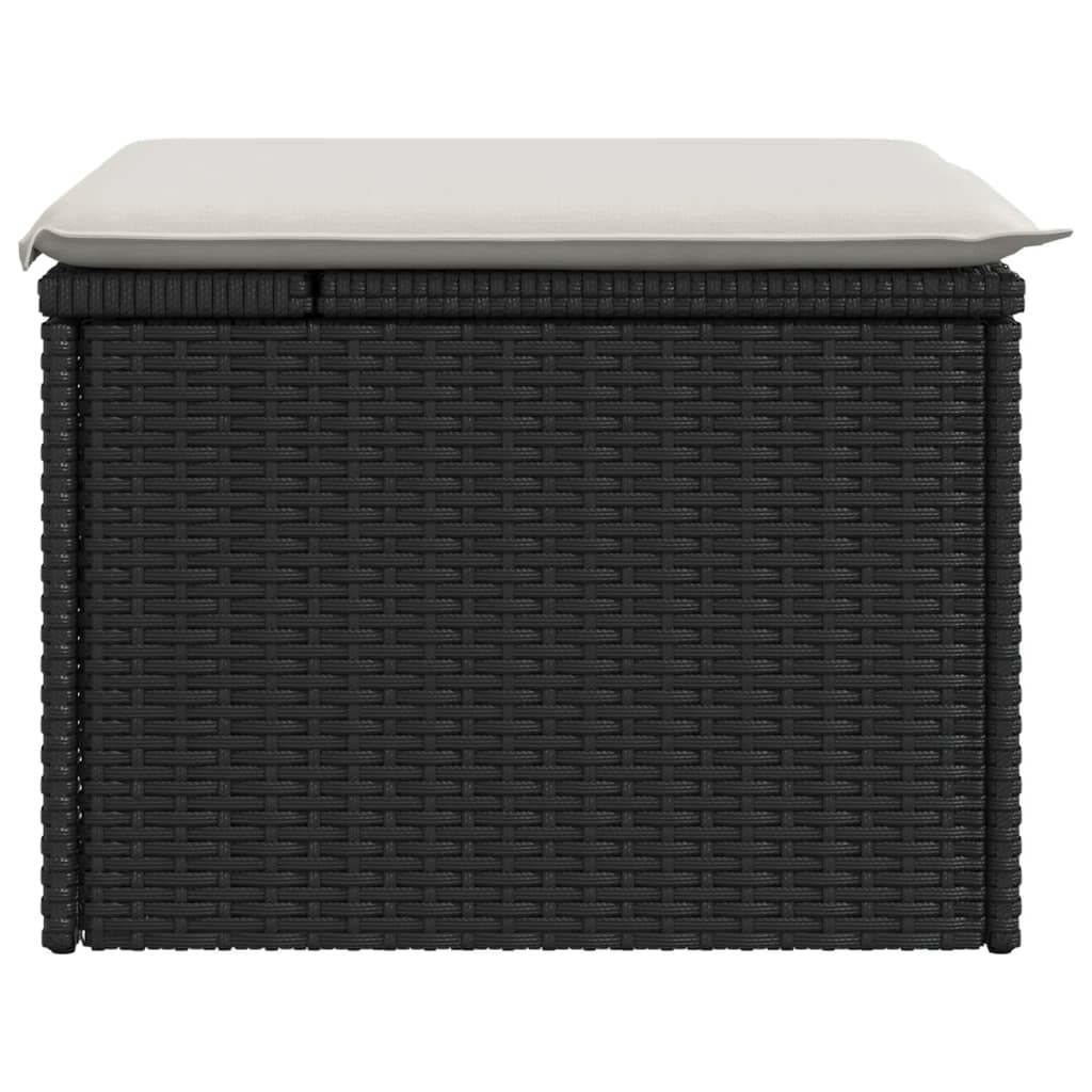 Garden Stool with Cushion Black 55x55x37 cm Poly Rattan