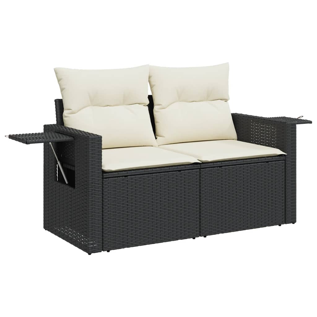 Garden Sofa with Cushions 2-Seater Black Poly Rattan
