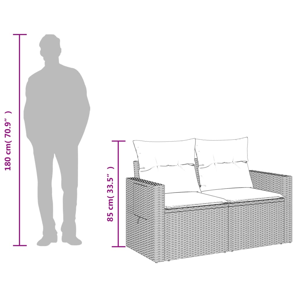 Garden Sofa with Cushions 2-Seater Black Poly Rattan