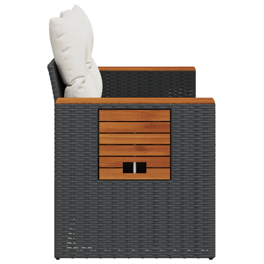 Garden Sofa with Cushions 2-Seater Black Poly Rattan