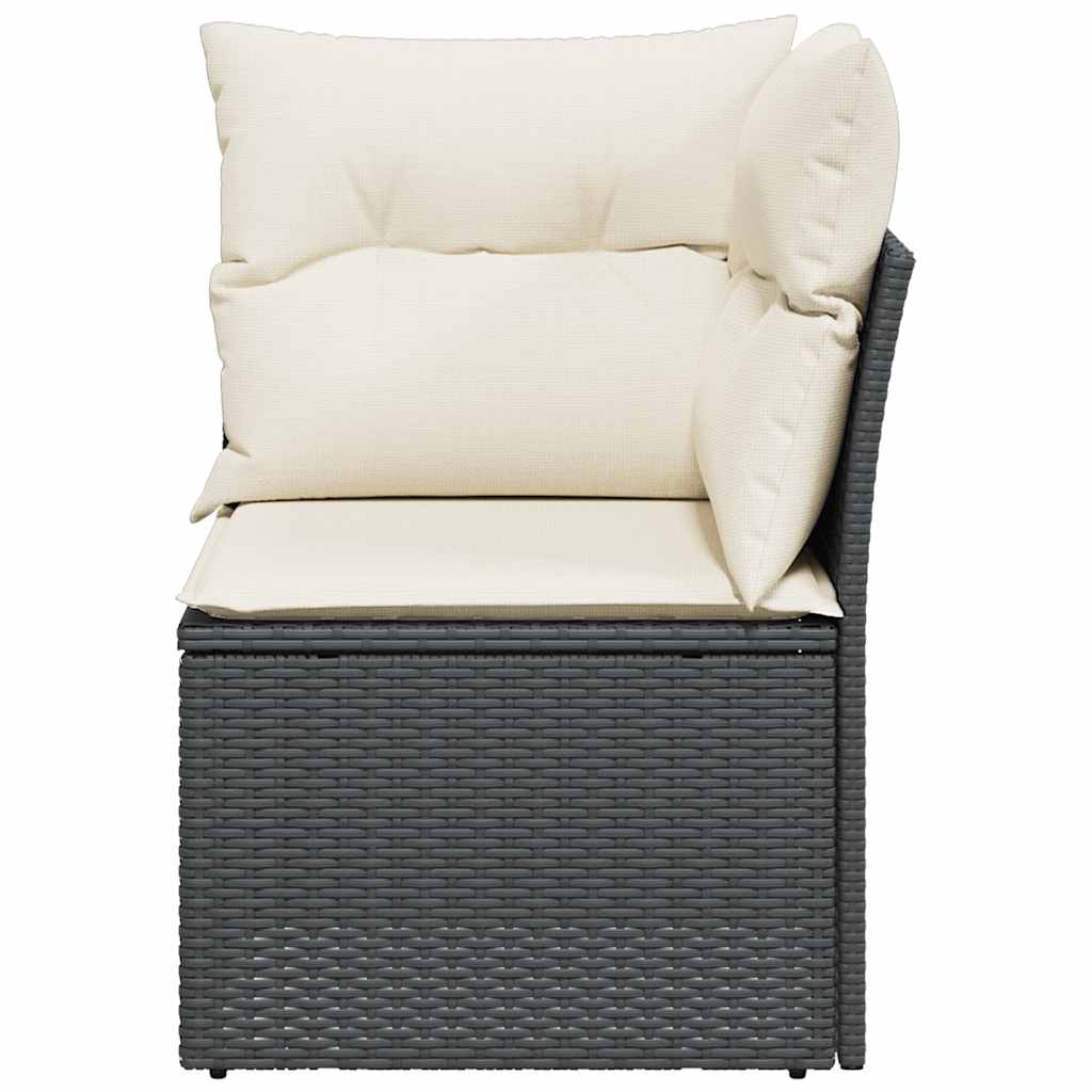 Garden Sofa Corner with Cushions Black Poly Rattan