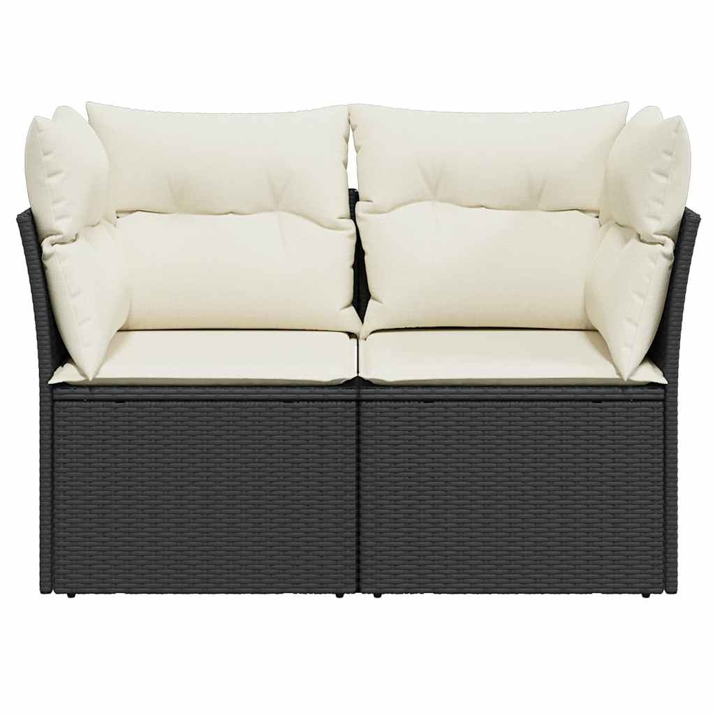 Garden Sofa with Cushions 2-Seater Black Poly Rattan