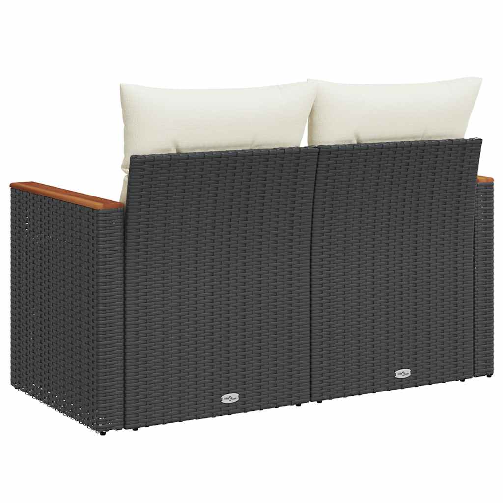 Garden Sofa with Cushions 2-Seater Black Poly Rattan
