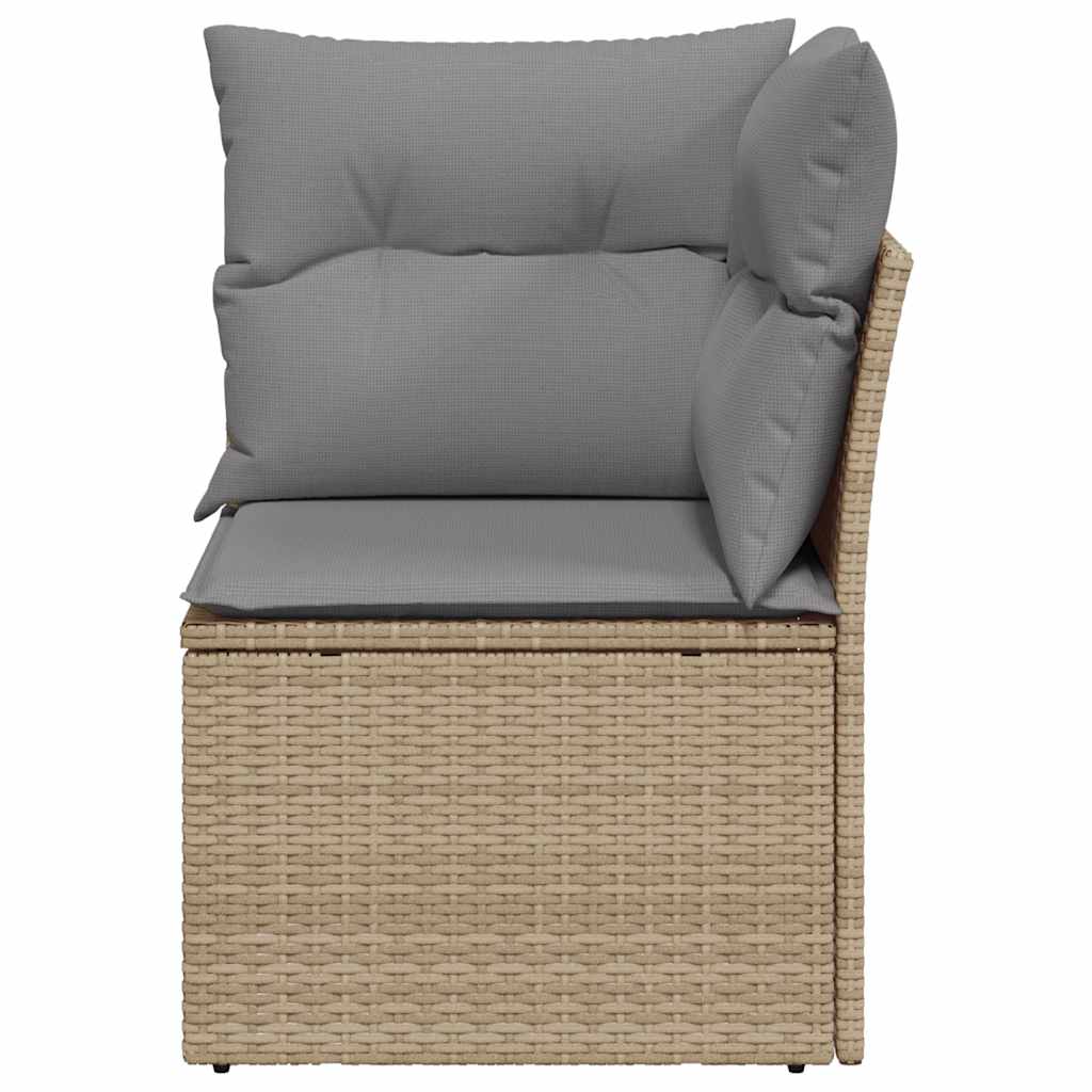 Garden Sofa Corner with Cushions Beige Poly Rattan