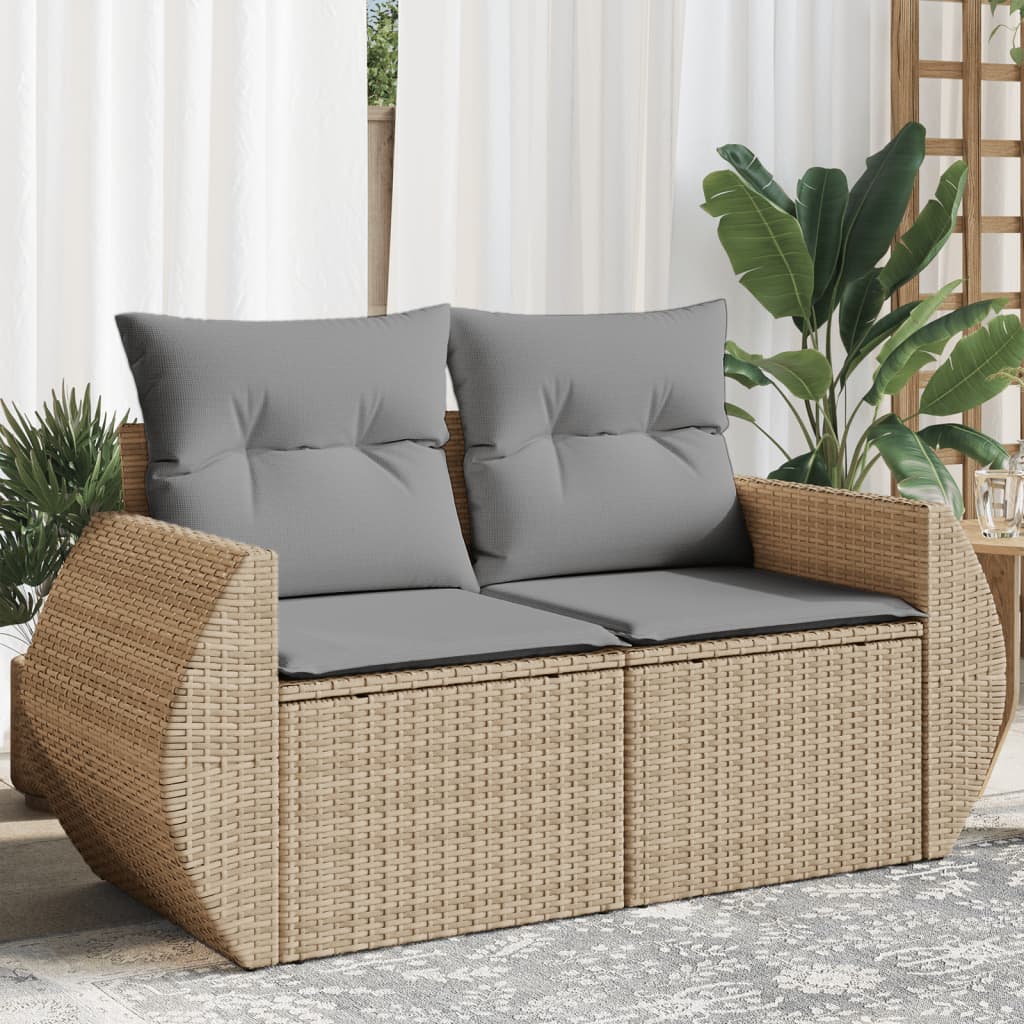 Garden Sofa with Cushions 2-Seater Beige Poly Rattan
