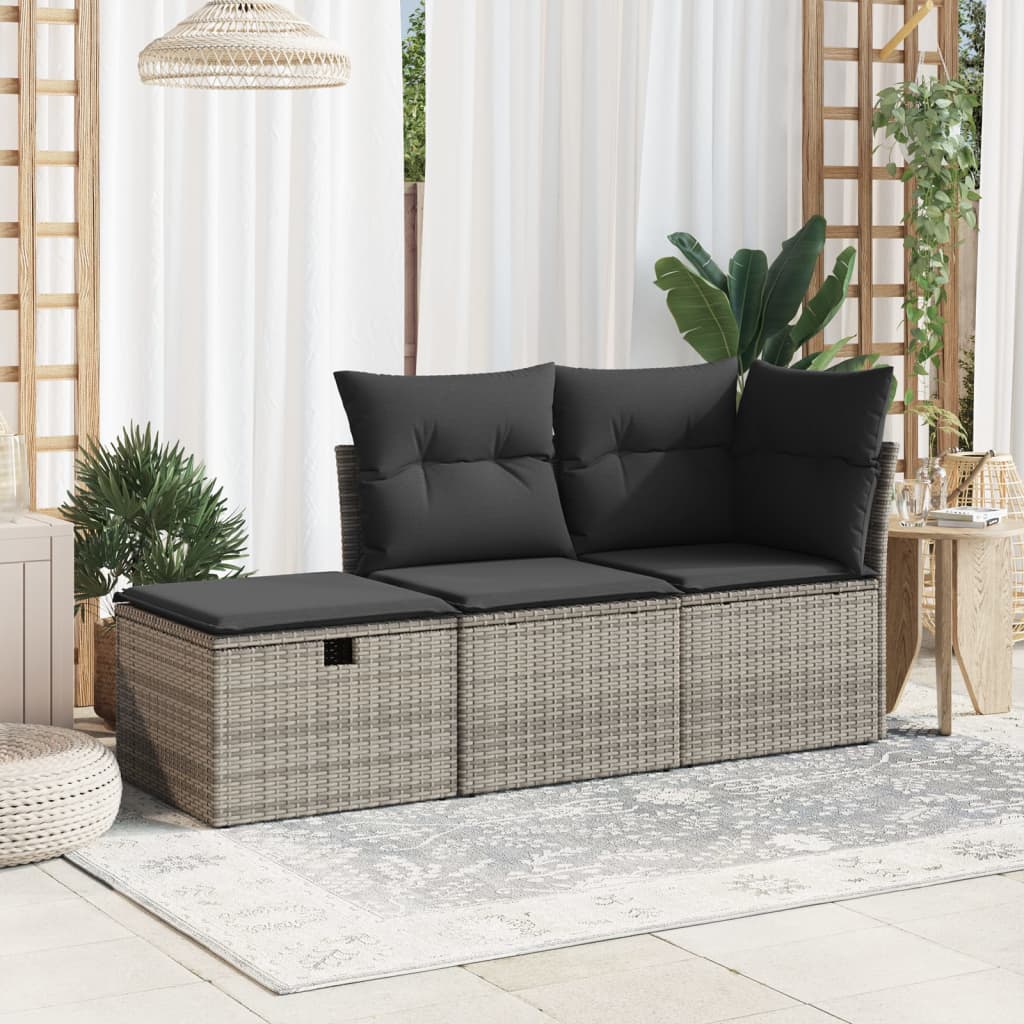 Garden Stool with Cushion Grey 55x55x37 cm Poly Rattan