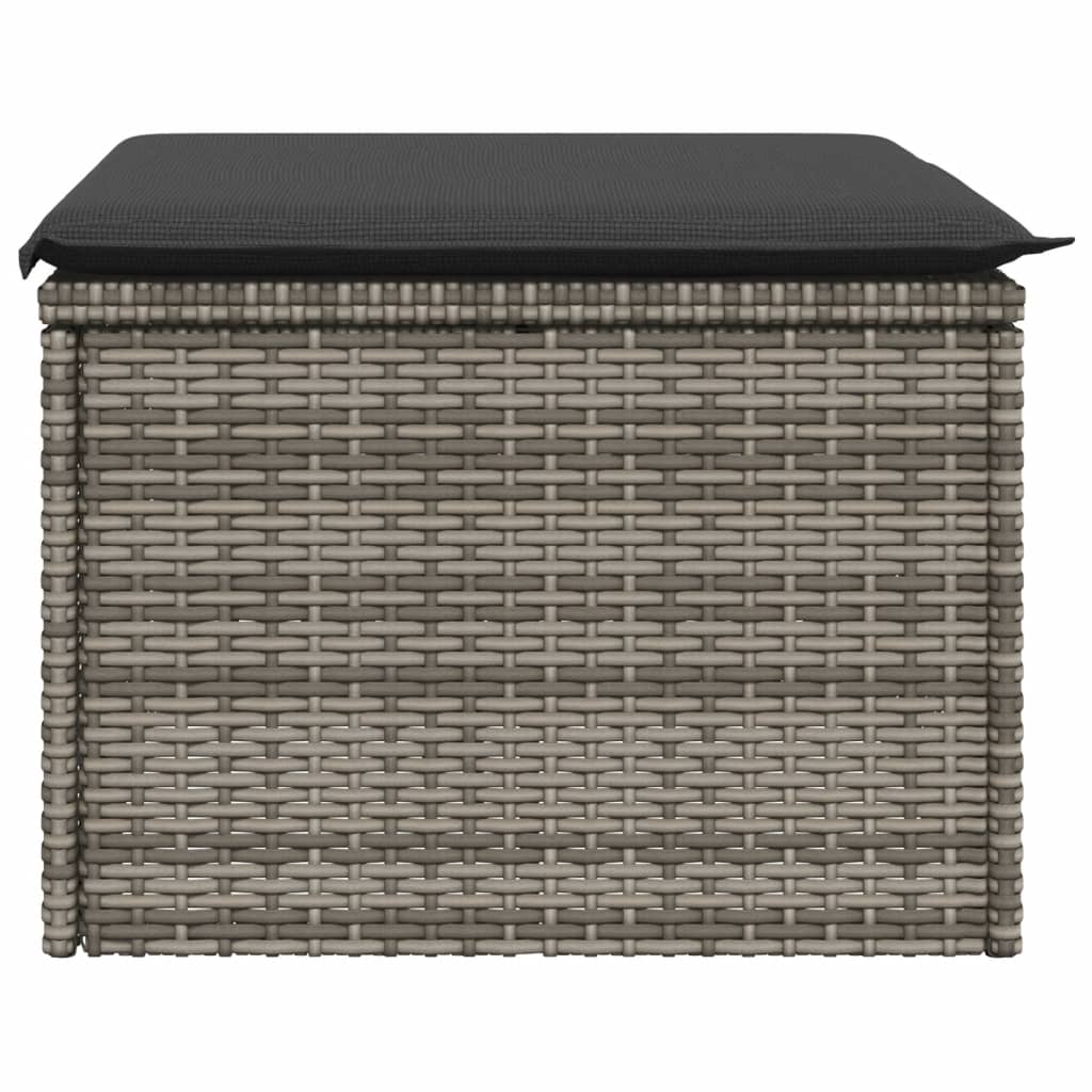 Garden Stool with Cushion Grey 55x55x37 cm Poly Rattan