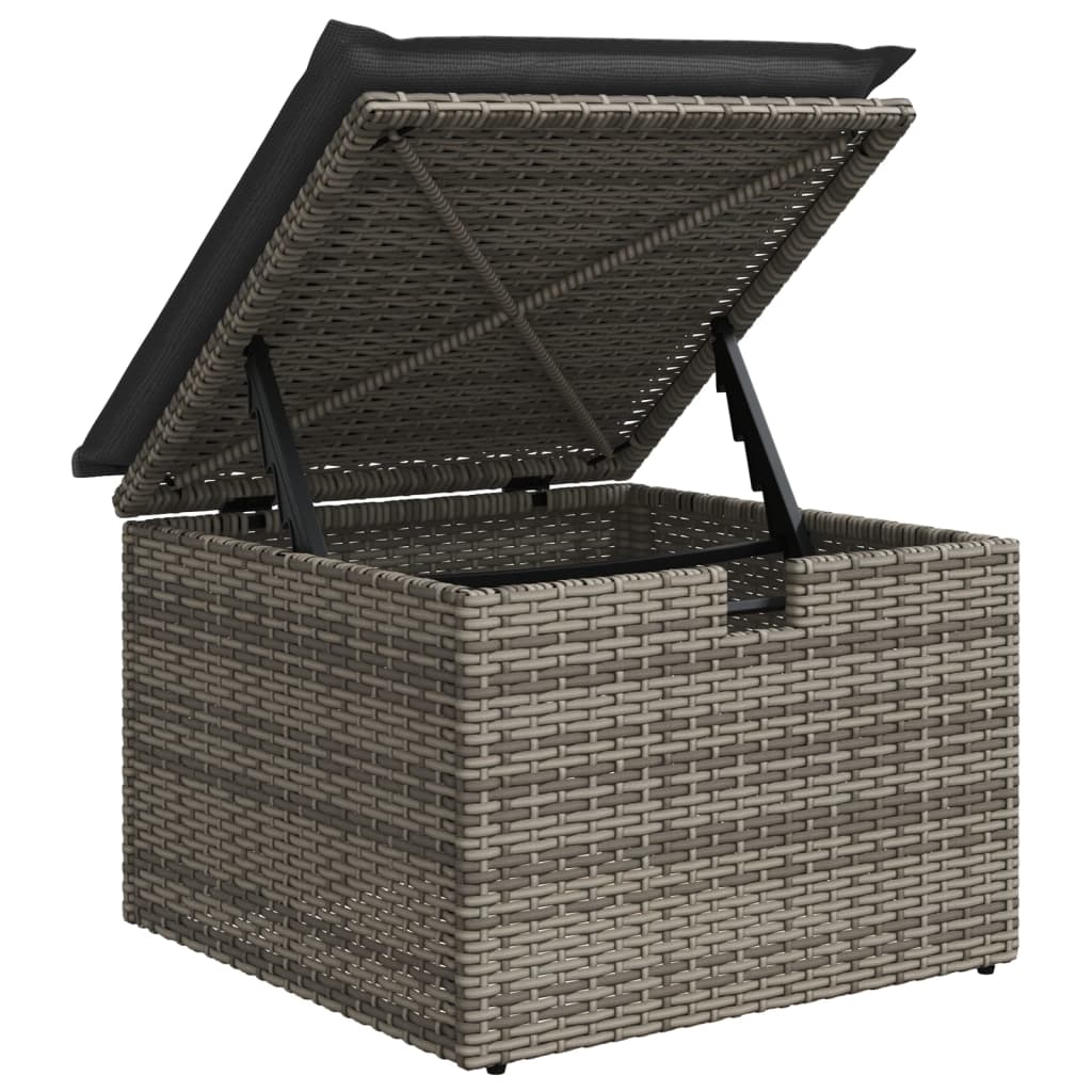 Garden Stool with Cushion Grey 55x55x37 cm Poly Rattan
