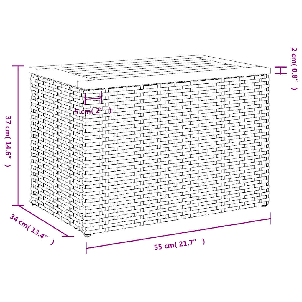 Garden Side Tables 2 pcs Grey 55x34x37cm Poly Rattan Solid Wood