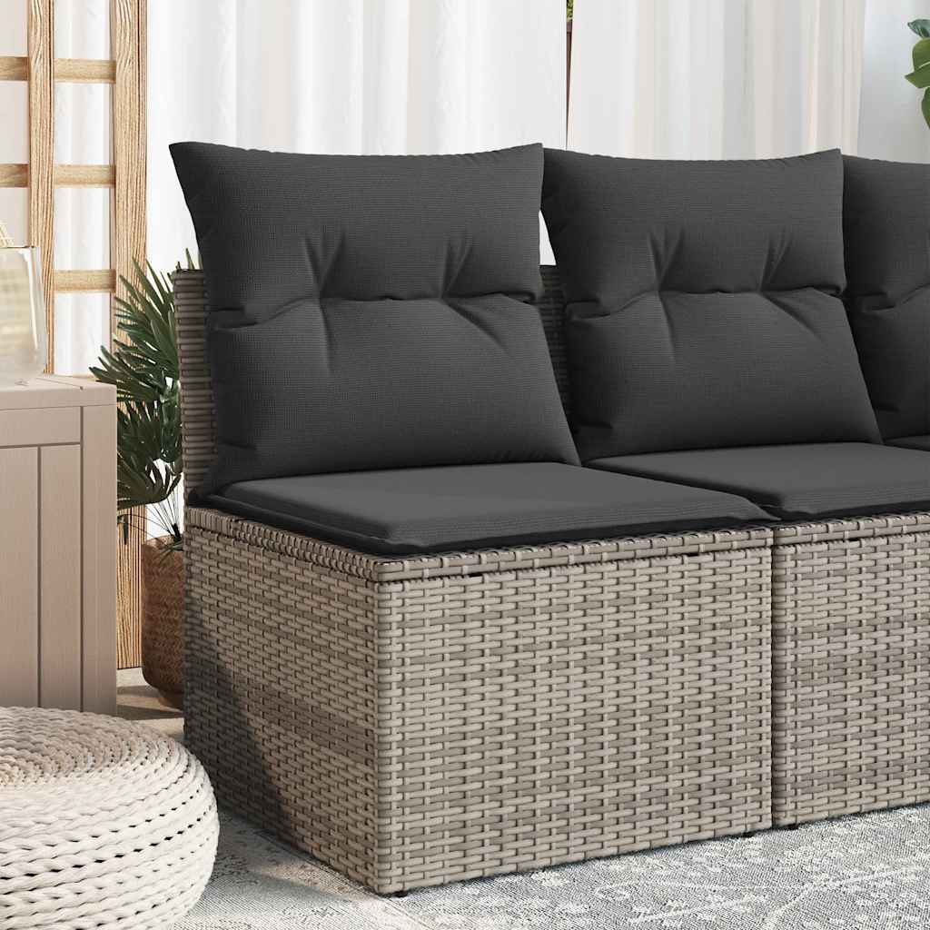 Garden Chair Armless with Cushions Grey Poly Rattan