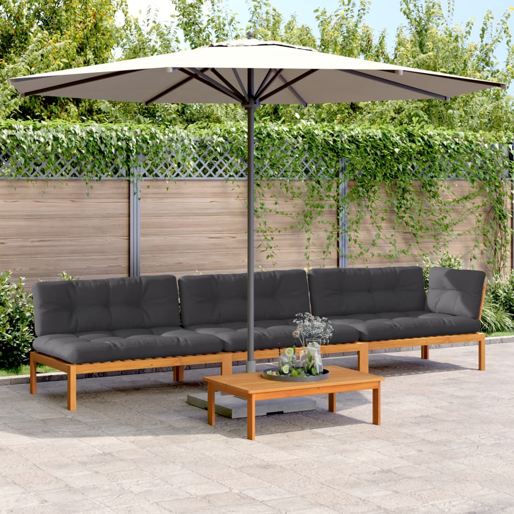 4 Piece Garden Pallet Sofa Set with Cushions Solid Wood Acacia