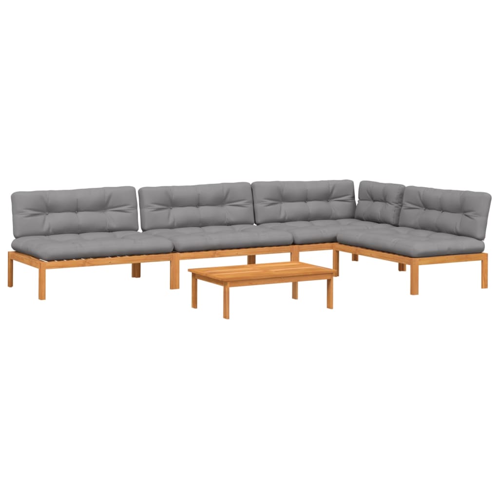5 Piece Garden Pallet Sofa Set with Cushions Solid Wood Acacia