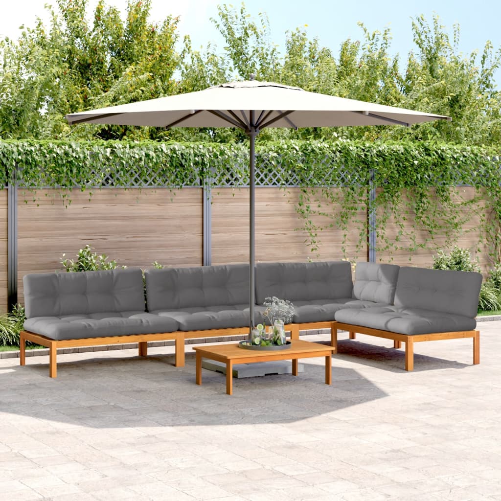 5 Piece Garden Pallet Sofa Set with Cushions Solid Wood Acacia