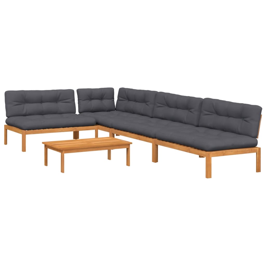 5 Piece Garden Pallet Sofa Set with Cushions Solid Wood Acacia