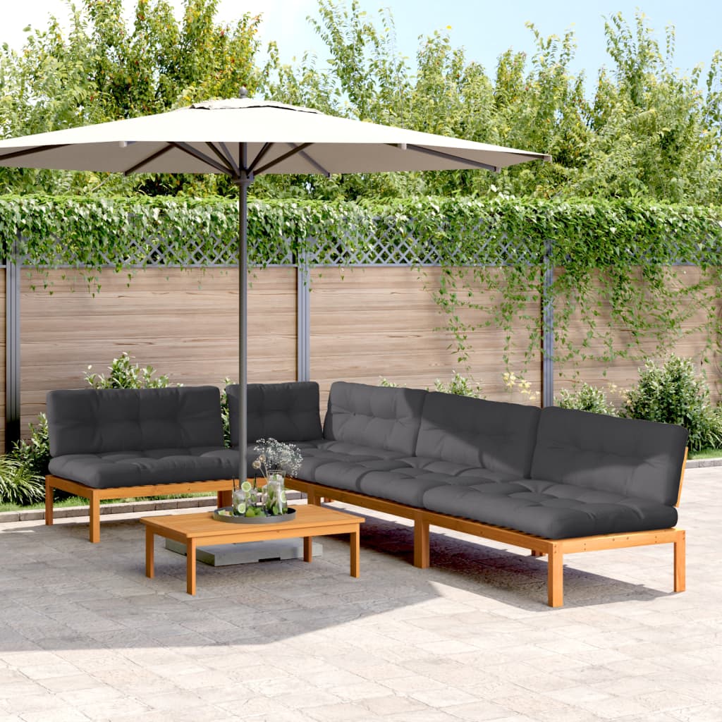 5 Piece Garden Pallet Sofa Set with Cushions Solid Wood Acacia