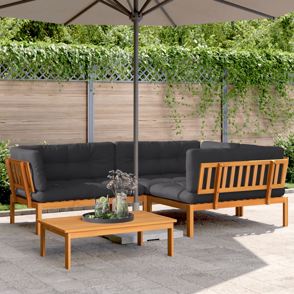 4 Piece Garden Pallet Sofa Set with Cushions Solid Wood Acacia