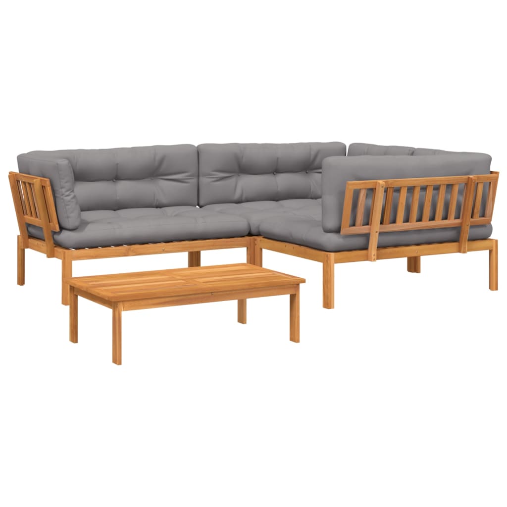 4 Piece Garden Pallet Sofa Set with Cushions Solid Wood Acacia