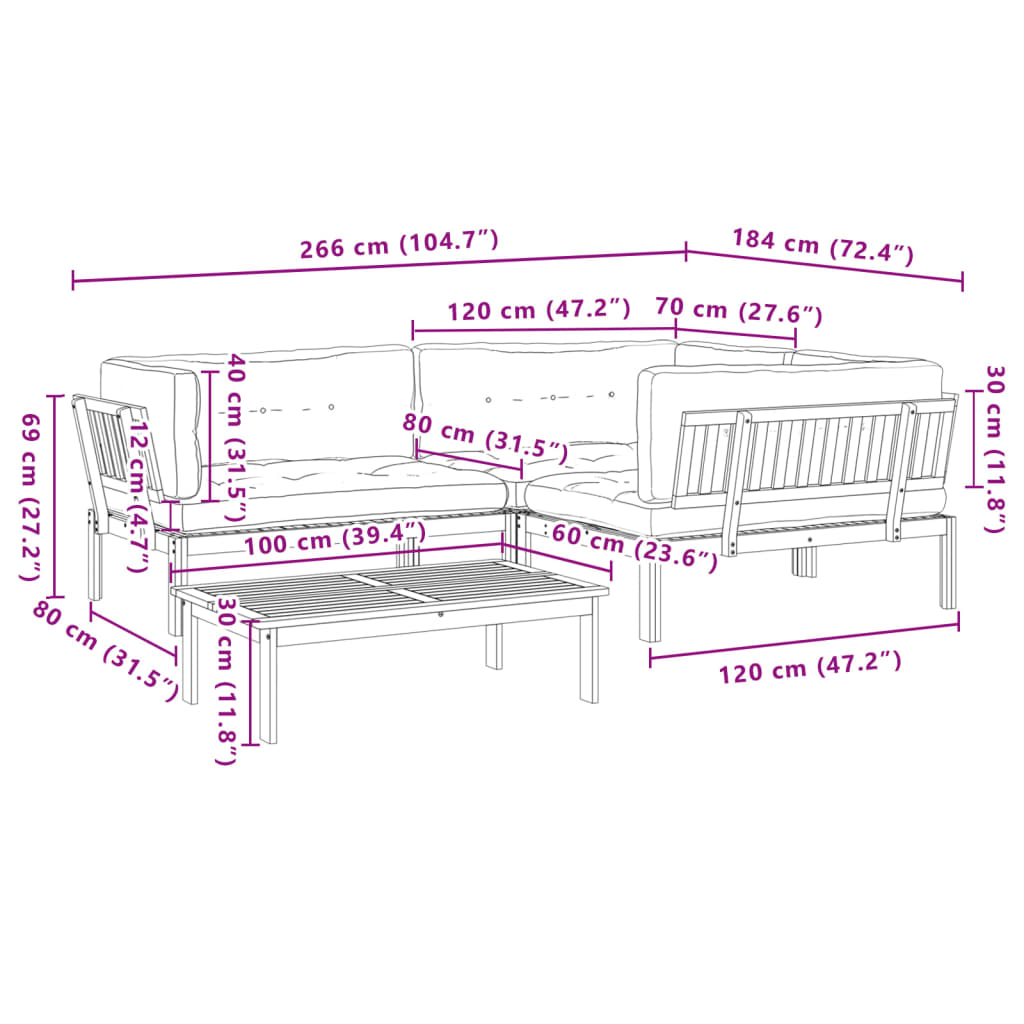 4 Piece Garden Pallet Sofa Set with Cushions Solid Wood Acacia