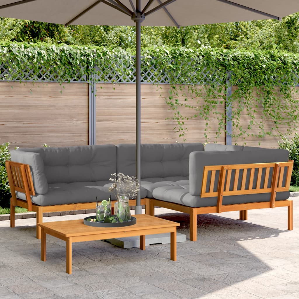 4 Piece Garden Pallet Sofa Set with Cushions Solid Wood Acacia