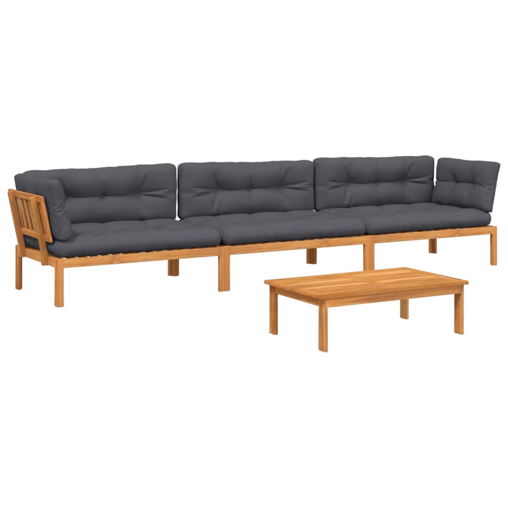 4 Piece Garden Pallet Sofa Set with Cushions Solid Wood Acacia