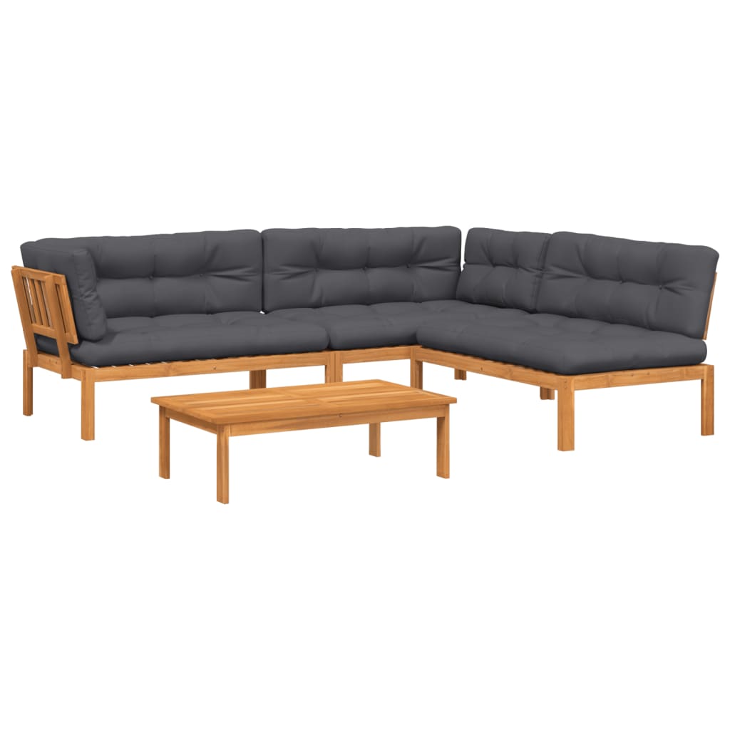 4 Piece Garden Pallet Sofa Set with Cushions Solid Wood Acacia