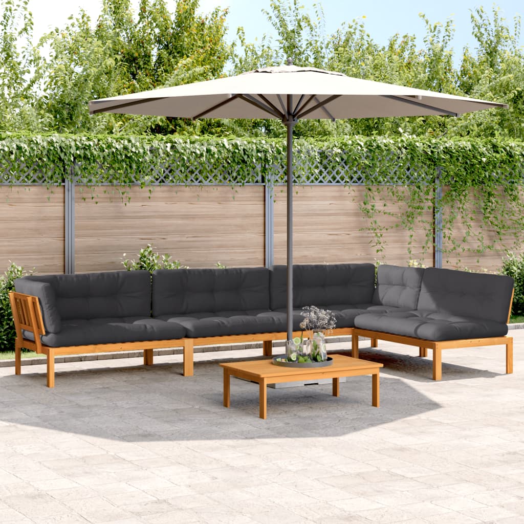 5 Piece Garden Pallet Sofa Set with Cushions Solid Wood Acacia