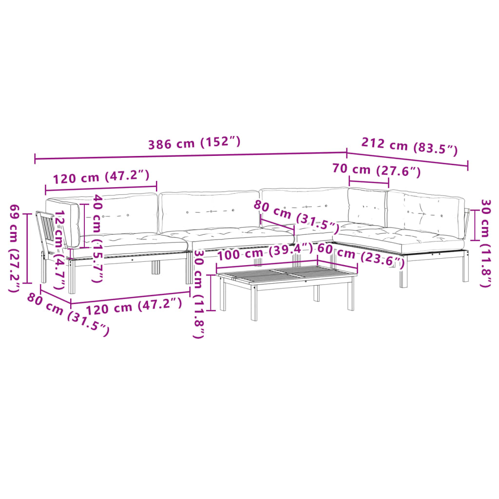 5 Piece Garden Pallet Sofa Set with Cushions Solid Wood Acacia