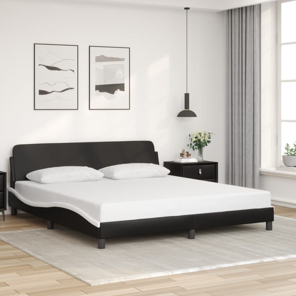 Bed Frame "Dover" Black and White 180x200 cm King Faux Leather