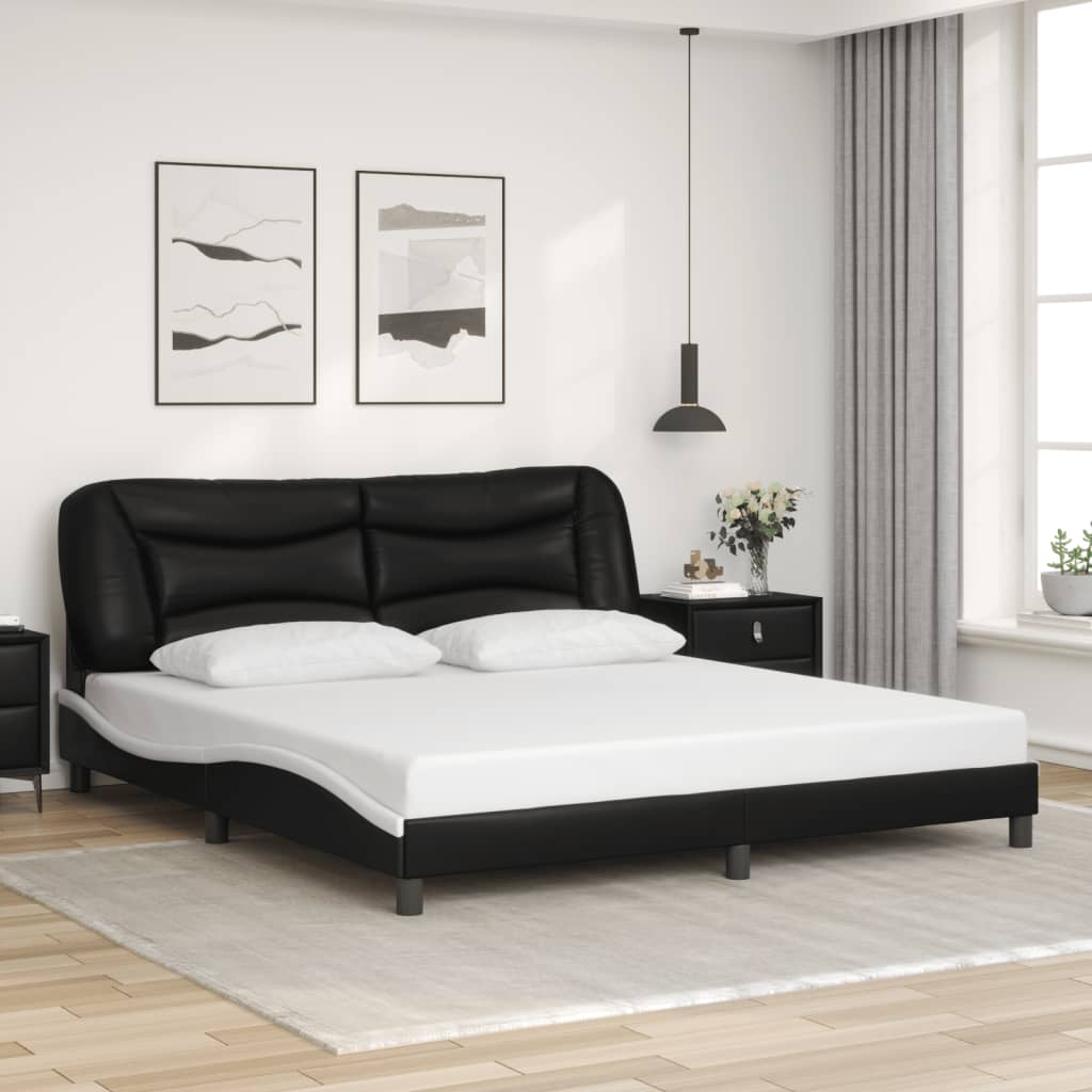 Bed Frame without Mattress "Hvar" Black and White 180x200 cm King Faux Leather