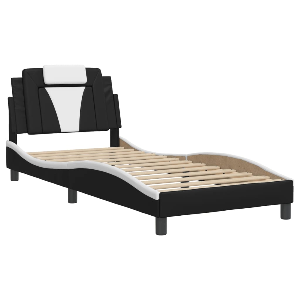 Bed Frame "Viana" without Mattress Black and White 90x190 cm Faux Leather