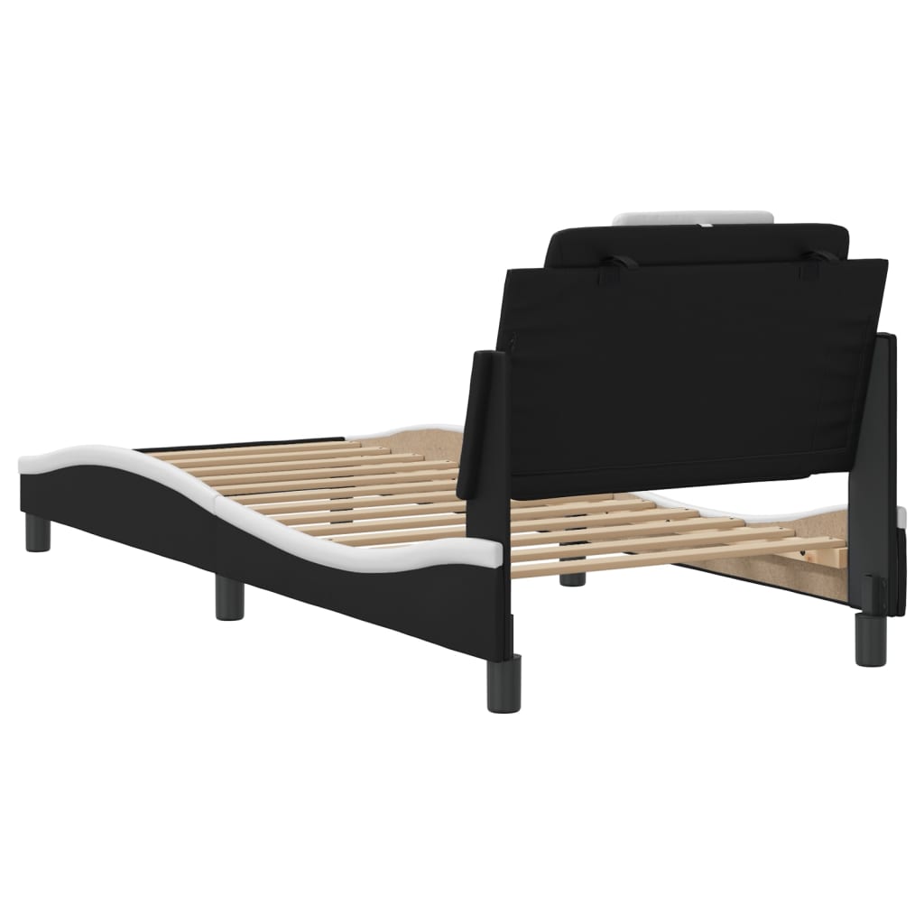 Bed Frame "Viana" without Mattress Black and White 90x190 cm Faux Leather