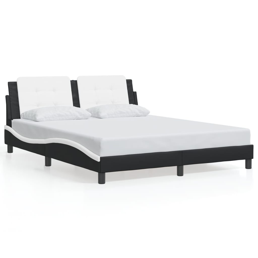 Bed Frame without Mattress "Zadar" Black and White 152x203 cm Queen Faux Leather