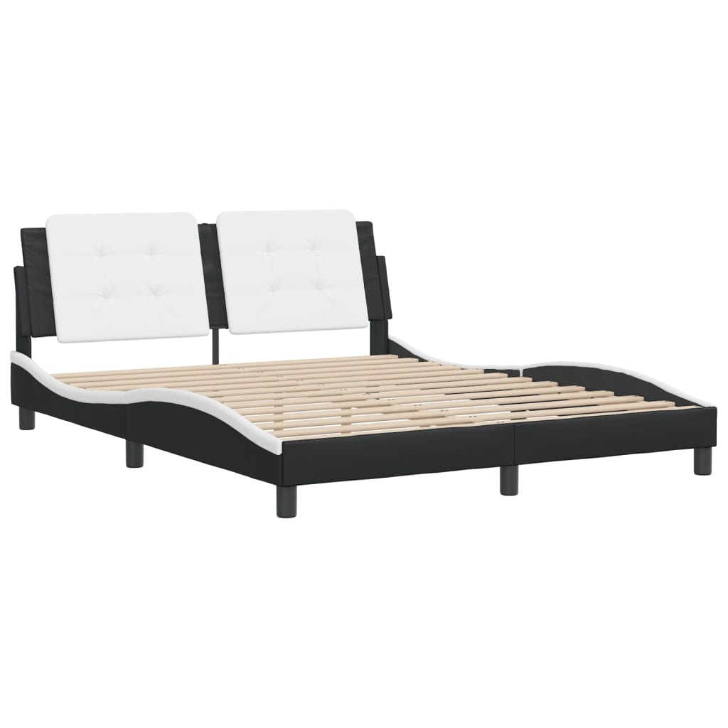 Bed Frame without Mattress "Zadar" Black and White 152x203 cm Queen Faux Leather