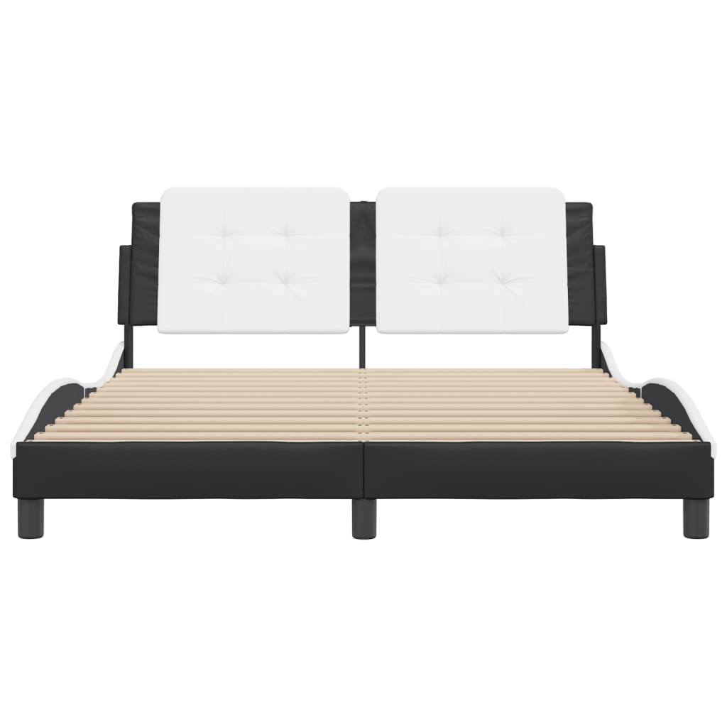 Bed Frame without Mattress "Zadar" Black and White 152x203 cm Queen Faux Leather