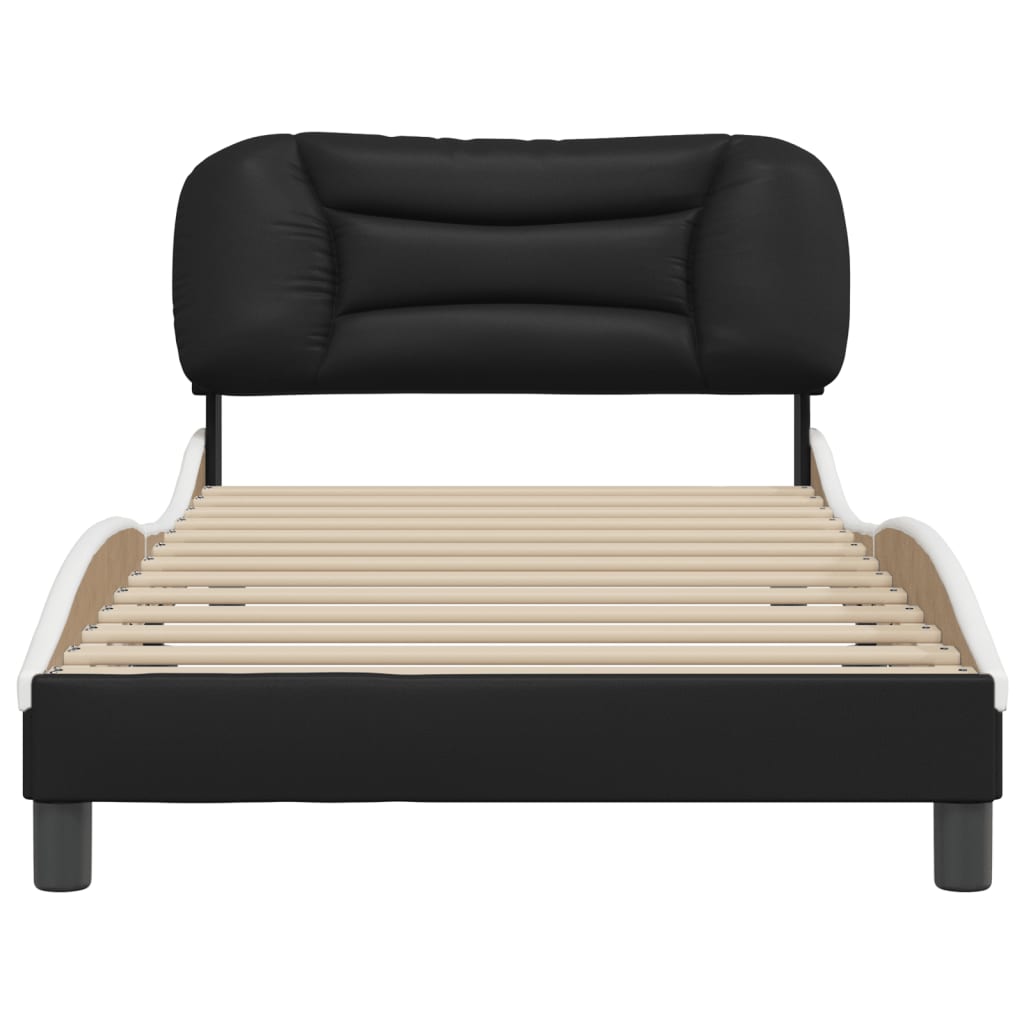 Bed Frame without Mattress "Hvar" Black and White 107x203 cm King Single Faux Leather