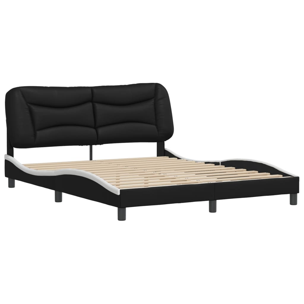 Bed Frame without Mattress "Hvar" Black and White 152x203 cm Queen Faux Leather