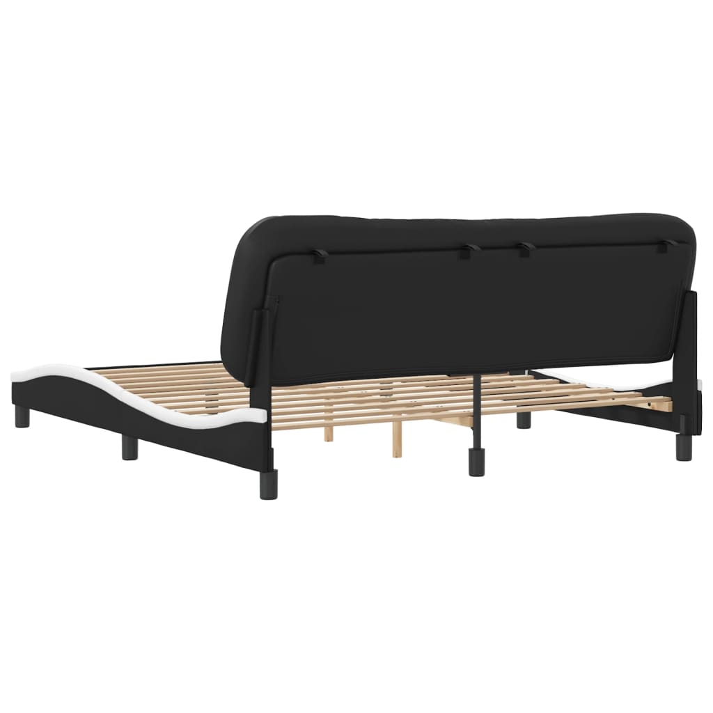 Bed Frame without Mattress "Hvar" Black and White 180x200 cm King Faux Leather