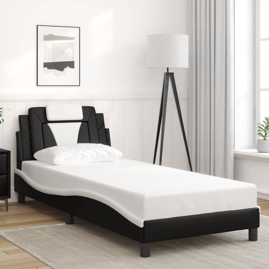 Bed Frame "Viana" without Mattress Black and White 90x190 cm Faux Leather