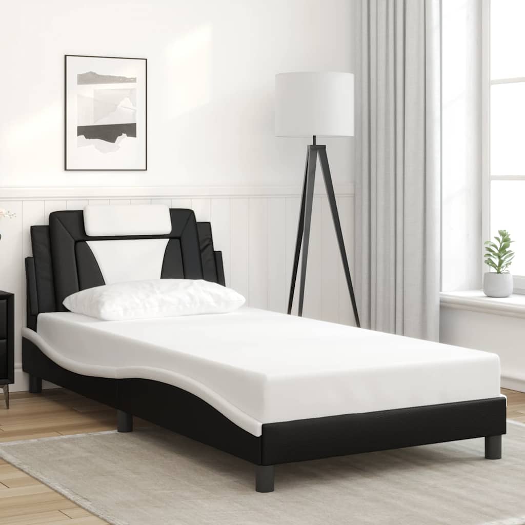 Bed Frame "Viana" without Mattress Black and White 107x203 cm King Single Faux Leather