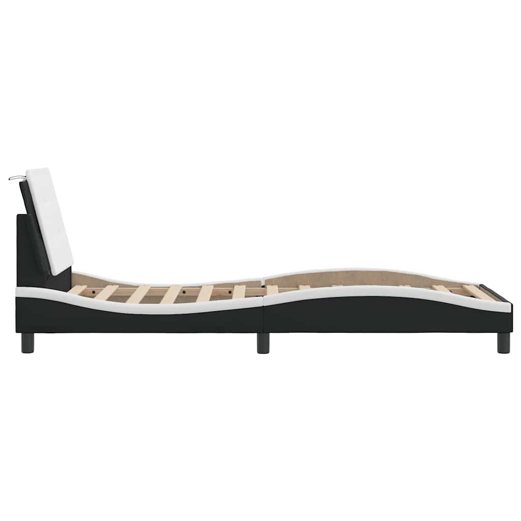 Bed Frame without Mattress "Zadar" Black and White 107x203 cm King Single Fabric