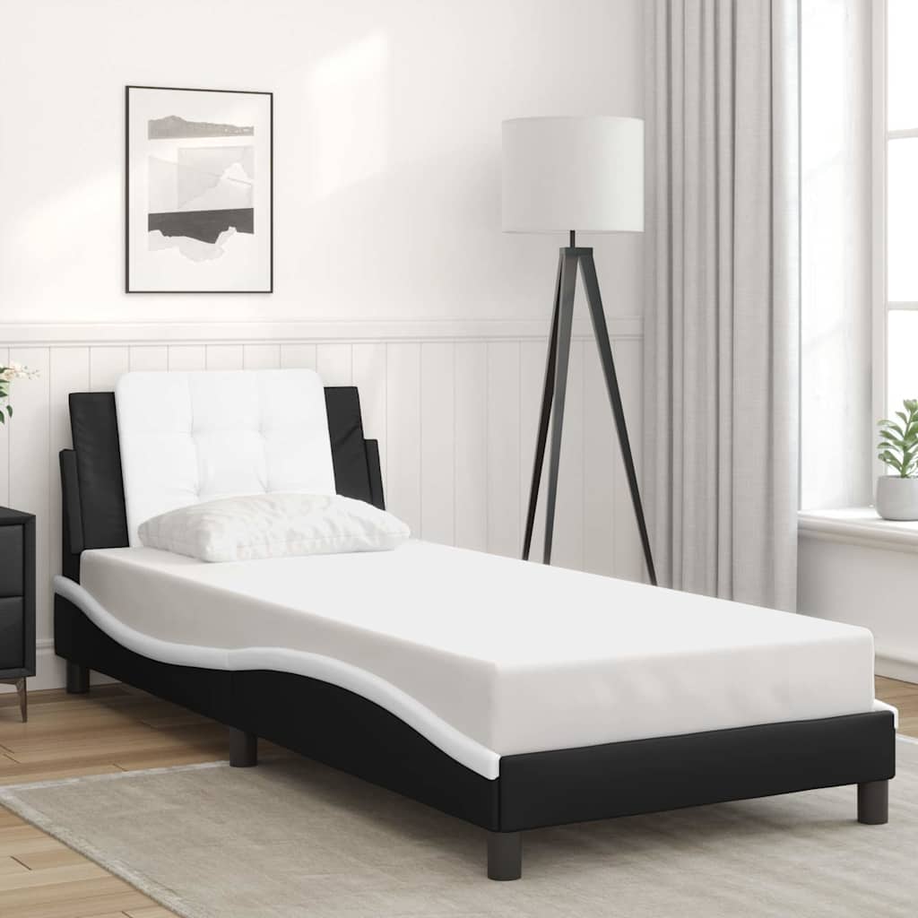 Bed Frame without Mattress "Zadar" Black and White 107x203 cm King Single Fabric