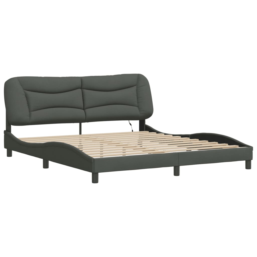 Bed Frame with LED without Mattress "Hvar" Dark Grey 180x200 cm King Fabric