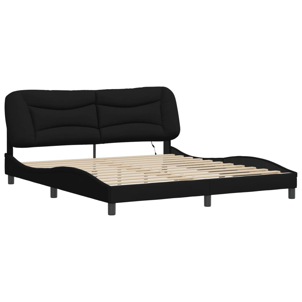 Bed Frame with LED without Mattress "Hvar" Black 180x200 cm King Fabric