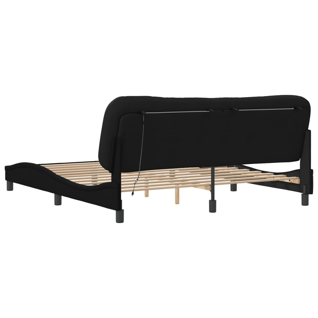 Bed Frame with LED without Mattress "Hvar" Black 180x200 cm King Fabric
