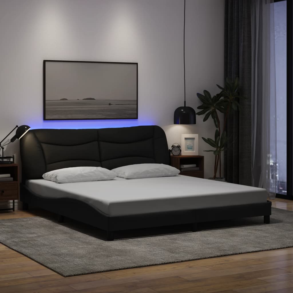 Bed Frame with LED without Mattress "Hvar" Black 180x200 cm King Fabric