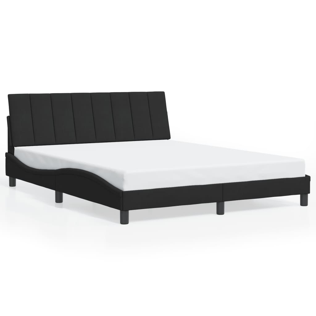 Bed Frame with LED without Mattress "Hanko" Black 152x203 cm Queen Velvet